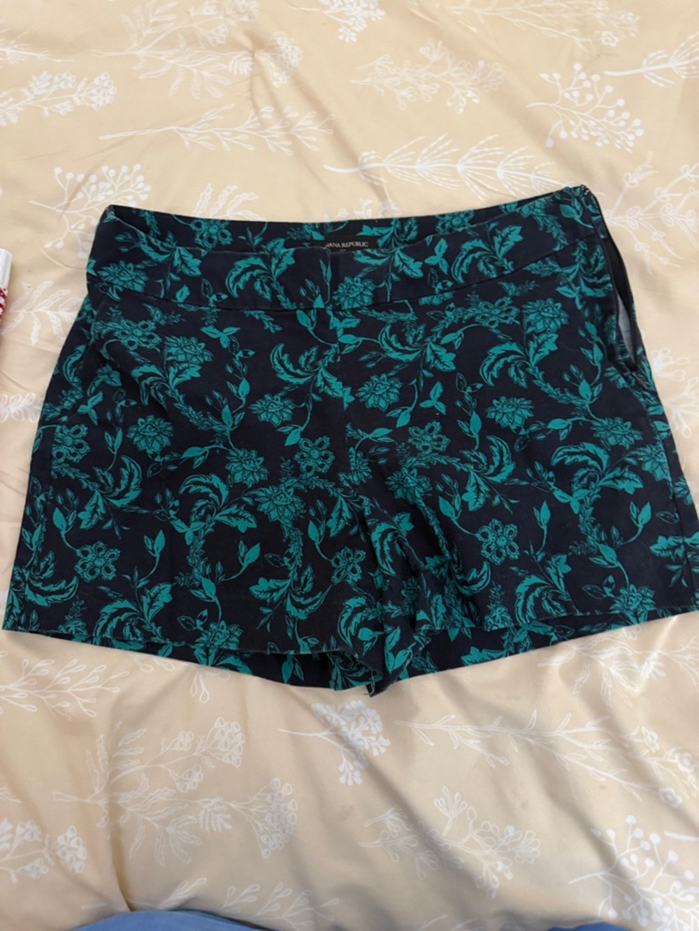 Banana Republic Black Shorts with Teal Floral Print